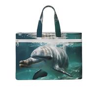 MMSJSBVY Natale decora con la borsa elegante del documento della tela delle luci, tote di grande capacità con le tasche doppie della chiusura lampo per il pendolarismo e lo studio, Delfino carino