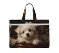 MMSJSBVY Natale decora con la borsa elegante del documento della tela delle luci, tote di grande capacità con le tasche doppie della chiusura lampo per il pendolarismo e lo studio, Cane carino