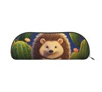 MMSJSBVY Otters in Love - Astuccio in pelle per matite, organizer semicircolare con cerniera per penne, cosmetici e viaggi, Riccio Cactus, Taglia unica, Zaino per la scuola