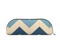 MMSJSBVY Otters in Love - Astuccio in pelle per matite, organizer semicircolare con cerniera per penne, cosmetici e viaggi, Blu Beige Stripe, Taglia unica, Zaino per la scuola