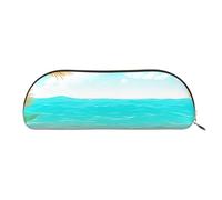 MMSJSBVY Otters in Love - Astuccio in pelle per matite, organizer semicircolare con cerniera per penne, cosmetici e viaggi, Tema tropicale della pianta della spiaggia, Taglia unica, Zaino per la