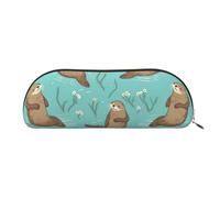 MMSJSBVY Otters in Love - Astuccio in pelle per matite, organizer semicircolare con cerniera per penne, cosmetici e viaggi, Lontra in amore, Taglia unica, Zaino per la scuola