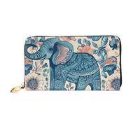 MMSJSBVY Portafoglio da donna carino con bradipi del fumetto, portafoglio in pelle con cerniera, pochette lunga, Elefante e fiore, Taglia unica