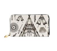 MMSJSBVY Portafoglio da donna con cane Pomerania, portafoglio in pelle con cerniera, pochette lunga, Tenda Teepee con fascia per la testa della piuma, Taglia unica