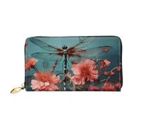MMSJSBVY Portafoglio da donna con coniglietto pasquale, portafoglio in pelle con cerniera, pochette lunga, Libellula sul fiore, Taglia unica