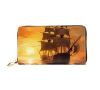 MMSJSBVY Portafoglio da donna in pelle con cerniera, motivo canguro e zoo, pochette lunga, Nave pirata fantasia, Taglia unica