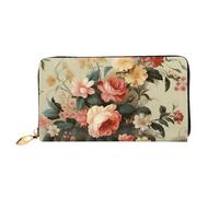 MMSJSBVY Portafoglio da donna in pelle con cerniera, pochette lunga, Fiori decorativi1, Taglia unica