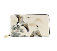 MMSJSBVY Portafoglio da donna in pelle con chiusura lampo, pochette lunga, Due gru giapponesi che volano pittura tradizionale, Taglia unica