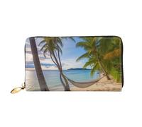 MMSJSBVY Portafoglio da donna Peaceful Lake and A Tree, portafoglio in pelle con cerniera, pochette lunga, Paradise Beach Palme, Taglia unica