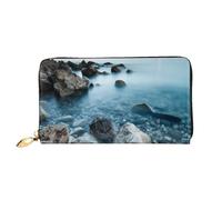 MMSJSBVY Portafoglio delle belle donne di colore, portafoglio di cuoio con la chiusura lampo, borsa lunga della frizione, Mare calmo e rocce, Taglia unica