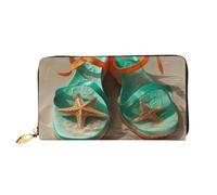 MMSJSBVY Portafoglio Donna Gold Lips Portafoglio in Pelle con Zip, Pochette Lunga, Infradito su una spiaggia sabbiosa, Taglia unica