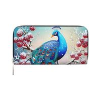 MMSJSBVY Portafoglio lungo con albero di Natale da donna in pelle con cerniera portafoglio di grande capacità con scomparti per carte di credito, Bellissimo pavone e floreale, taglia unica