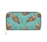 MMSJSBVY Portafoglio lungo con candela da donna, in pelle, con cerniera, grande capacità, con scomparti per carte di credito, Lontra in amore, taglia unica