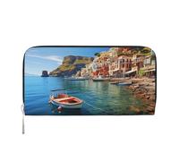 MMSJSBVY Portafoglio lungo con pittura a olio drago cinese per donna portafoglio con cerniera in pelle grande capacità portafoglio frizione con scomparti per carte di credito, Città di mare, One Size