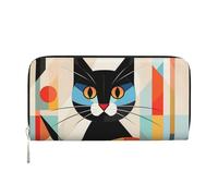 MMSJSBVY Portafoglio lungo da donna in pelle con cerniera, con scimmia, nera, grande capacità, con scomparti per carte di credito, Arte moderna della metà del secolo Cat2, taglia unica