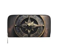 MMSJSBVY Portafoglio lungo da donna in pelle con cerniera, con scimmia, nera, grande capacità, con scomparti per carte di credito, Bussola di Rune Norse Design Magico, taglia unica