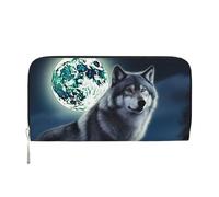 MMSJSBVY Portafoglio lungo da donna in pelle con cerniera, con scimmia, nera, grande capacità, con scomparti per carte di credito, Lupo sotto la luna, taglia unica