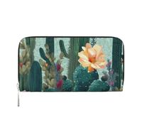 MMSJSBVY Portafoglio lungo da donna in pelle con cerniera e fiordalisi pastello, grande capacità, con scomparti per carte di credito, Cactus floreale estivo, One Size