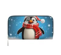 MMSJSBVY Portafoglio lungo natalizio con Babbo Natale da donna in pelle con cerniera portafoglio di grande capacità con scomparti per carte di credito, Pinguino divertente di Natale, taglia unica