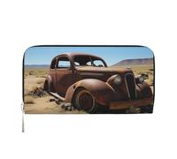 MMSJSBVY Portafoglio lungo per torneo di mountain bike, da donna, in pelle, con cerniera, grande capacità, con scomparti per carte di credito, Ruote abbandonate nel deserto, One Size