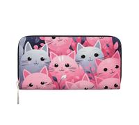 MMSJSBVY Portafoglio lungo per torneo di mountain bike, da donna, in pelle, con cerniera, grande capacità, con scomparti per carte di credito, Gatto rosa., One Size