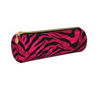 MMSJSBVY Red Beach Reef - Astuccio cilindrico per matite, in pelle, grande capacità, adatto per studenti, ufficio, viaggi, pennelli da trucco, con cerniera, Zebra Tiger Leopard Rosa, Taglia unica