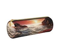 MMSJSBVY Red Beach Reef - Astuccio cilindrico per matite, in pelle, grande capacità, adatto per studenti, ufficio, viaggi, pennelli da trucco, con cerniera, Scogliera rossa della spiaggia, Taglia