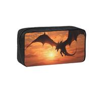 MMSJSBVY Red Beach Reef, astuccio grande capacità, in tessuto Oxford, organizer per cancelleria con cerniera liscia, per scuola, ufficio, viaggi, Drago volante al tramonto sul mare, taglia unica