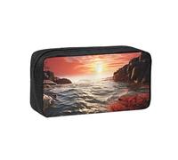 MMSJSBVY Red Beach Reef, astuccio grande capacità, in tessuto Oxford, organizer per cancelleria con cerniera liscia, per scuola, ufficio, viaggi, Scogliera rossa della spiaggia, taglia unica, Beauty