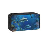 MMSJSBVY Red Beach Reef, astuccio grande capacità, in tessuto Oxford, organizer per cancelleria con cerniera liscia, per scuola, ufficio, viaggi, Mondo sottomarino Delfini Corallo, taglia unica