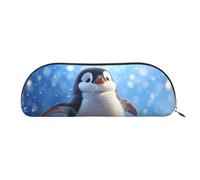 MMSJSBVY Rod Car - Astuccio in pelle per matite, organizer semicircolare con cerniera per penne, cosmetici e viaggi, Pinguino felice, Taglia unica, Zaino per la scuola