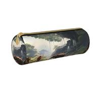 MMSJSBVY Simpatico astuccio cilindrico con fiocco e giraffa, astuccio in pelle, grande capacità, adatto per studenti, ufficio, viaggi, pennelli da trucco, con cerniera, Antico Grande Albero Paesaggio