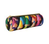 MMSJSBVY Simpatico astuccio cilindrico disegnato a mano, astuccio in pelle, grande capacità, adatto per studenti, ufficio, viaggi, pennelli da trucco, con cerniera, Pastelli, Taglia unica, Portamonete