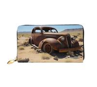 MMSJSBVY Speed Sport Car - Portafoglio da donna in pelle con cerniera, pochette lunga, Ruote abbandonate nel deserto, Taglia unica