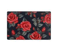 MMSJSBVY Tappetino in flanella con bellissimi fiori di rosa rossa, 152 x 99 cm, morbido, antiscivolo, assorbente, in memory foam, adatto per soggiorni/camere da letto/ufficio, tappetino lavabile