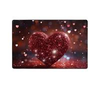 MMSJSBVY Tappetino in flanella con cuore rosso glitterato, 152 x 99 cm, morbido, antiscivolo, assorbente, in memory foam, adatto per salotti, camere da letto, uffici, lavabile