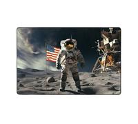 MMSJSBVY Tappetino in flanella con motivo astronauta che atterrano sulla luna, 152 x 99 cm, morbido, antiscivolo, assorbente, in memory foam, adatto per soggiorni/camere da letto/ufficio, tappetino