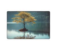 MMSJSBVY Tappetino in flanella con motivo "Peaceful Lake and A Tree", 152 x 99 cm, morbido, antiscivolo, assorbente, in memory foam, adatto per salotti, camere da letto, uffici, lavabile