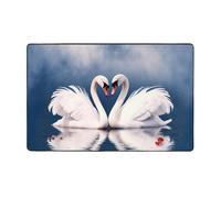 MMSJSBVY Tappetino in flanella per San Valentino, coppia di cigni e cuore, 152 x 99 cm, morbido, antiscivolo, assorbente, in memory foam, adatto per soggiorni/camere da letto/ufficio, tappetino
