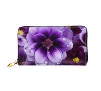 MMSJSBVY The Clocks Theme Gears, portafoglio da donna in pelle con cerniera, pochette lunga, Fiore viola., Taglia unica