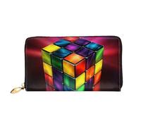 MMSJSBVY The Clocks Theme Gears, portafoglio da donna in pelle con cerniera, pochette lunga, Puzzle Magic Cube, Taglia unica