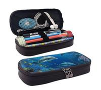 MMSJSBVY Underwater World - Astuccio con delfini e corallo, grande capacità, resistente, organizer per cancelleria, forniture scolastiche e ufficio, Mondo sottomarino Delfini Corallo, Taglia unica,
