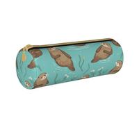 MMSJSBVY Us Map Seashore - Astuccio cilindrico per matite, in pelle, grande capacità, adatto per studenti, ufficio, viaggi, pennelli da trucco, con cerniera, Lontra in amore, Taglia unica, Portamonete