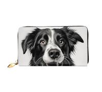 MMSJSBVY Zebra Tiger Leopard Pink Portafoglio da donna in pelle con zip, pochette lunga, Border Collie., Taglia unica