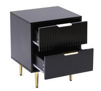 MMT Comodino con cassetto scanalato a coste, 2 cassetti, armadio per camera da letto bianco o nero, gambe dorate, cassettiera larga 42 cm, comodini formali, comodino (nero)