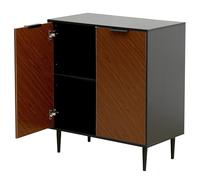 MMT - Credenza metà secolo, mobiletto con 2 ante su gambe con ripiano regolabile, lunghezza 71,9 cm, altezza 81,3 cm, ideale per ingresso e dispensa (porte in bianco/rovere) (nero/noce)