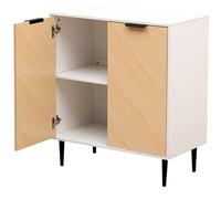 MMT - Credenza Mid Century, armadietto a 2 ante su gambe con ripiano regolabile, lunghezza 71,9 cm, altezza 81,3 cm, ideale per ingresso e dispensa (ante in bianco/rovere) (bianco/rovere)