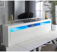 MMT Furniture Designs Ltd Mobile porta TV da 200 cm, moderno, lucido e opaco, con luci a LED, con cassetto per TV fino a 200 cm, SD-TVTS2000/3 (bianco)