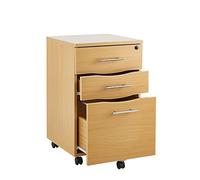 MMt Furniture Designs Piedistallo sotto scrivania a 3 cassetti in legno di faggio per ufficio, con serratura, 5 ruote antiribaltamento, può contenere cartelle sospese, 40 x 44 x 65