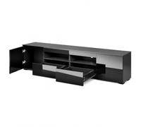 MMT - Mobile porta TV a LED, 180 cm, con 2 cassetti e contenitore, colore | Mobile TV LED nero lucido da 180 cm, con 2 cassetti, 2 ante e luci che cambiano colore, per un soggiorno moderno.